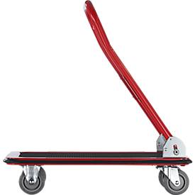 Schäfer Shop Pure Plattformwagen, klappbarer Schiebebügel, Antirutsch-Belag, Lenk- & Bockrollen, bis 150 kg, L 725 x B 475 x H 835 mm, rot-schwarz