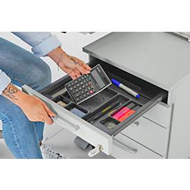 Schäfer Shop Pure Rollcontainer 1233, 3 Schübe & 1 Utensilienauszug, abschließbar, Rundgriffe, B 435 x T 765 x H 577 mm, weißalu/weißalu/Buche