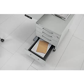 Schäfer Shop Pure Rollcontainer 1233, 3 Schübe & 1 Utensilienauszug, abschließbar, Rundgriffe, B 435 x T 765 x H 577 mm, weißalu/weißalu/Eiche-Dekor