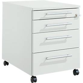 Schäfer Shop Pure Rollcontainer 1233, Utensilienauszug + 3 Schubladen, abschließbar, eckige Metallgriffe, B 434 x T 600 x H 570 mm, lichtgrau/lichtgrau