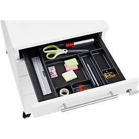 Schäfer Shop Pure Rollcontainer 1233, Utensilienauszug + 3 Schubladen, abschließbar, eckige Metallgriffe, B 434 x T 600 x H 570 mm, weiß/anthrazit