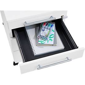 Schäfer Shop Pure Rollcontainer 1233, Utensilienauszug + 3 Schubladen, abschließbar, eckige Metallgriffe, B 434 x T 600 x H 570 mm, weiß/anthrazit