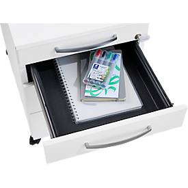 Schäfer Shop Pure Rollcontainer 1233, Utensilienauszug + 3 Schubladen, abschließbar, runde Metallgriffe, B 434 x T 600 x H 570 mm, weiß/anthrazit