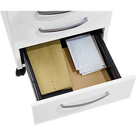 Schäfer Shop Pure Rollcontainer 1233, Utensilienauszug + 3 Schubladen, abschließbar, runde Metallgriffe, B 434 x T 600 x H 570 mm, weiß/anthrazit