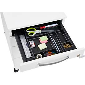 Schäfer Shop Pure Rollcontainer 1233, Utensilienauszug + 3 Schubladen, abschließbar, runde Metallgriffe, B 434 x T 600 x H 570 mm, weiß