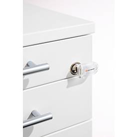 Schäfer Shop Pure Rollcontainer 1233, Utensilienauszug + 3 Schubladen, abschließbar, runde Metallgriffe, B 434 x T 600 x H 570 mm, weiß