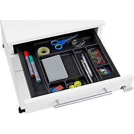 Schäfer Shop Pure Rollcontainer 126, Utensilienauszug + 2 Schubladen, abschließbar, eckige Metallgriffe, B 434 x T 600 x H 570 mm, weiß/weiß