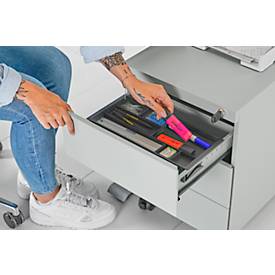 Schäfer Shop Pure Rollcontainer, 3 Schübe, seitliche Griffnut, B 390 x T 590 x H 550 mm, Stahl lichtgrau, abschließbar