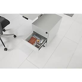 Schäfer Shop Pure Rollcontainer, 3 Schübe, seitliche Griffnut, B 390 x T 590 x H 550 mm, Stahl lichtgrau, abschließbar