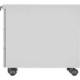 Schäfer Shop Pure Rollcontainer, 3 Schübe, seitliche Griffnut, B 390 x T 590 x H 550 mm, Stahl lichtgrau, abschließbar