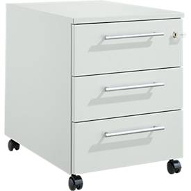 Schäfer Shop Pure Rollcontainer 333, 3 Schubladen, eckige Metallgriffe, abschließbar, B 434 x T 600 x H 570 mm, lichtgrau/lichtgrau