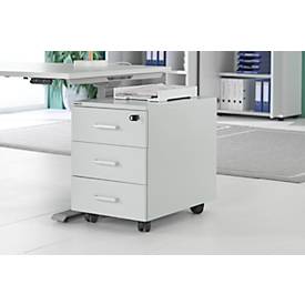 Schäfer Shop Pure Rollcontainer 333, 3 Schübe, abschließbar, Metallgriffe, Feinblech pulverbeschichtet, B 420 x T 600 x H 570 mm, lichtgrau