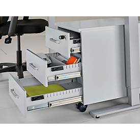 Schäfer Shop Pure Rollcontainer 333, 3 Schübe, abschließbar, Metallgriffe, Feinblech pulverbeschichtet, B 420 x T 600 x H 570 mm, lichtgrau