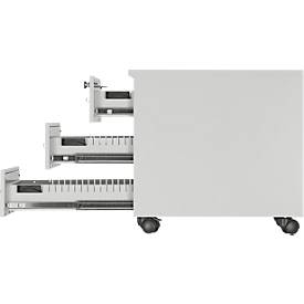 Schäfer Shop Pure Rollcontainer 333, 3 Schübe, abschließbar, Metallgriffe, Feinblech pulverbeschichtet, B 420 x T 600 x H 570 mm, lichtgrau