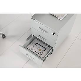 Schäfer Shop Pure Rollcontainer 333, 3 Schübe, abschließbar, Metallgriffe, Feinblech pulverbeschichtet, B 420 x T 600 x H 570 mm, schwarz