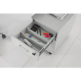 Schäfer Shop Pure Rollcontainer 333, 3 Schübe, abschließbar, Metallgriffe, Feinblech pulverbeschichtet, B 420 x T 600 x H 570 mm, schwarz