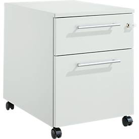 Schäfer Shop Pure Rollcontainer 36, 2 Schubladen, mit extra hohem Stauraumfach, eckige Metallgriffe, abschließbar, lichtgrau/lichtgrau