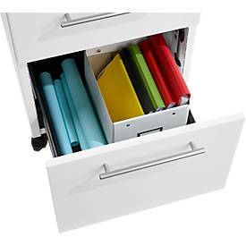 Schäfer Shop Pure Rollcontainer 36, 2 Schubladen, mit extra hohem Stauraumfach, eckige Metallgriffe, abschließbar, weiß/anthrazit