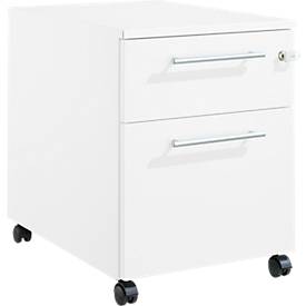 Schäfer Shop Pure Rollcontainer 36, 2 Schubladen, mit extra hohem Stauraumfach, eckige Metallgriffe, abschließbar, weiß/weiß
