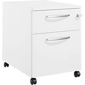 Schäfer Shop Pure Rollcontainer 36, Stahlkorpus, 2 Schubladen, extra hohes Stauraumfach, runde Metallgriffe, abschließbar, weiß