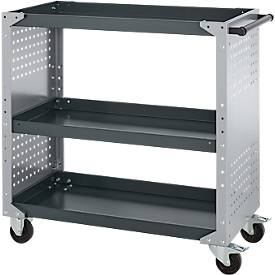 Schäfer Shop Pure Rollwagen AST31, 3 Etagen, 2 Lochplatten, bis 240 kg, Schiebegriff, Stahl und Aluminium, weißaluminium/anthrazitgrau