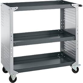 Schäfer Shop Pure Rollwagen AST31, 3 Etagen, 2 Lochplatten, bis 240 kg, Schiebegriff, Stahl und Aluminium, weißaluminium/anthrazitgrau