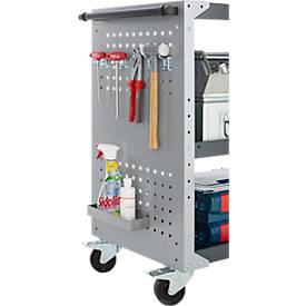 Schäfer Shop Pure Rollwagen AST31, 3 Etagen, 2 Lochplatten, bis 240 kg, Schiebegriff, Stahl und Aluminium, weißaluminium/anthrazitgrau