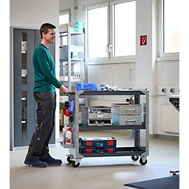 Schäfer Shop Pure Rollwagen AST31, 3 Etagen, 2 Lochplatten, bis 240 kg, Schiebegriff, Stahl und Aluminium, weißaluminium/anthrazitgrau