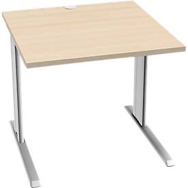 Schäfer Shop Pure Schreibtisch PLANOVA BASIC, Quadrat, C-Fuß, B 800 x T 800 x H 717 mm, Ahorn/weiß + Kabelkanal