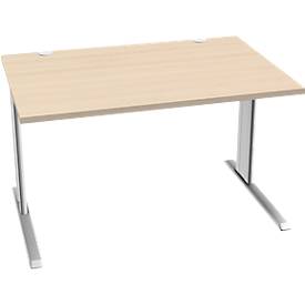 Schäfer Shop Pure Schreibtisch PLANOVA BASIC, Rechteck, C-Fuß, B 1200 x T 800 x H 717 mm, Ahorn/weiß + Kabelkanal