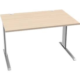 Schäfer Shop Pure Schreibtisch PLANOVA BASIC, Rechteck, C-Fuß, B 1200 x T 800 x H 717 mm, Ahorn/weißaluminium + Kabelkanal