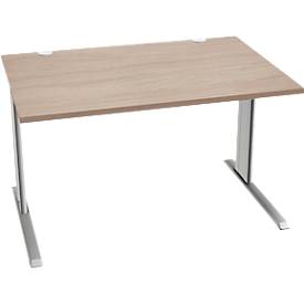 Schäfer Shop Pure Schreibtisch PLANOVA BASIC, Rechteck, C-Fuß, B 1200 x T 800 x H 717 mm, Eiche/weißaluminium + Kabelkanal