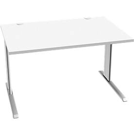 Schäfer Shop Pure Schreibtisch PLANOVA BASIC, Rechteck, C-Fuß, B 1200 x T 800 x H 717 mm, weiß + Kabelkanal