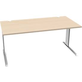 Schäfer Shop Pure Schreibtisch PLANOVA BASIC, Rechteck, C-Fuß, B 1600 x T 800 x H 717 mm, Ahorn/weiß + Kabelkanal