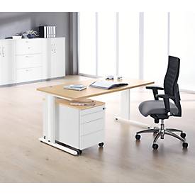 Schäfer Shop Pure Schreibtisch PLANOVA BASIC, Rechteck, C-Fuß, B 1600 x T 800 x H 717 mm, Ahorn/weiß + Kabelkanal