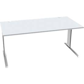 Schäfer Shop Pure Schreibtisch PLANOVA BASIC, Rechteck, C-Fuß, B 1600 x T 800 x H 717 mm, lichtgrau/weiß + Kabelkanal
