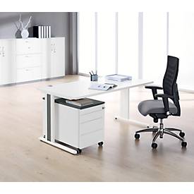 Schäfer Shop Pure Schreibtisch+ Rollcontainer+ Akzentleisten PLANOVA BASIC, weiß/graphit/graphit
