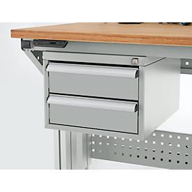 Schäfer Shop Pure Schubladenblock 411, für Arbeitstische AST31, links/rechts montierbar, 2 Schübe, abschließbar, bis 50 kg, Stahl, lichtgrau/lichtgrau
