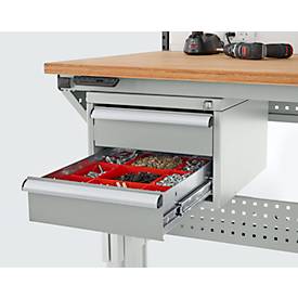 Schäfer Shop Pure Schubladenblock 411, für Arbeitstische AST31, links/rechts montierbar, 2 Schübe, abschließbar, bis 50 kg, Stahl, lichtgrau/lichtgrau