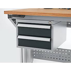 Schäfer Shop Pure Schubladenblock 411, für Arbeitstische AST31, links/rechts montierbar, 2 Schübe, abschließbar, bis 50 kg, Stahl, weißaluminium/anthrazit