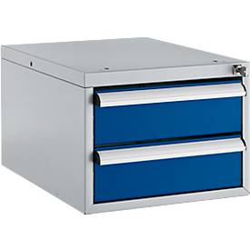Schäfer Shop Pure Schubladenblock 411, für Arbeitstische AST31, links/rechts montierbar, 2 Schübe, abschließbar, bis 50 kg, Stahl, weißaluminium/enzianblau