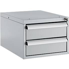 Schäfer Shop Pure Schubladenblock 411, für Arbeitstische AST31, links/rechts montierbar, 2 Schübe, abschließbar, bis 50 kg, Stahl, weißaluminium/weißaluminium