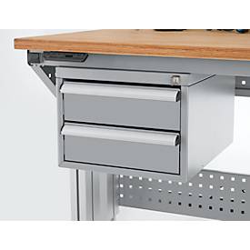Schäfer Shop Pure Schubladenblock 411, für Arbeitstische AST31, links/rechts montierbar, 2 Schübe, abschließbar, bis 50 kg, Stahl, weißaluminium/weißaluminium