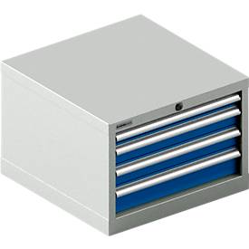 Schäfer Shop Pure Schubladenschrank 27-27, 4 Schübe, bis 75 kg, B 564 x T 572 x H 400 mm, enzianblau/lichtgrau