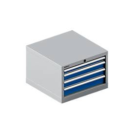 Schäfer Shop Pure Schubladenschrank 27-27, 4 Schübe, bis 75 kg, B 564 x T 572 x H 400 mm, enzianblau/weißaluminium