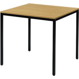 Schäfer Shop Pure Stahlrohrtisch, Quadrat, Quadratrohrfuß, B 800 x T 800 x H 720 mm, Buche/schwarz