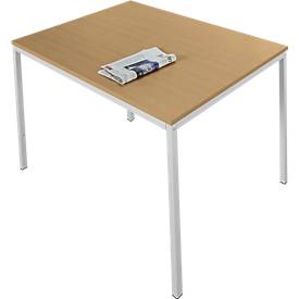 Schäfer Shop Pure Stahlrohrtisch, Rechteck, Quadratrohrfuß, B 1200 x T 700 x H 720 mm, Buche/weißaluminium