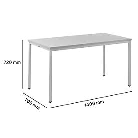 Schäfer Shop Pure Stahlrohrtisch, Rechteck, Quadratrohrfuß, B 1400 x T 700 x H 720 mm, lichtgrau/lichtgrau