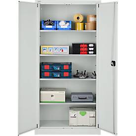 Schäfer Shop Pure Stahlschrank, abschließbar, 4 verzinkte Böden, B 950 x T 400 x H 1935 mm, lichtgrau RAL 7035/lichtgrau RAL 7035