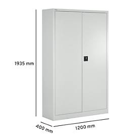 Schäfer Shop Pure Stahlschrank, aus Stahl, 4 Böden, 5 OH, abschließbar, B 1200 x T 400 x H 1935 mm, Lichtgrau RAL 7035